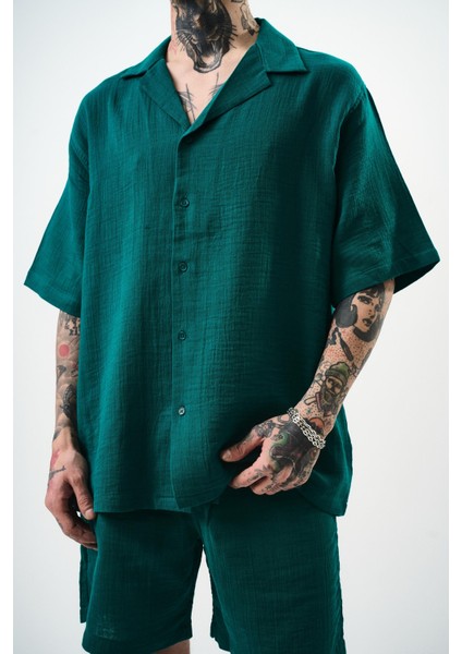 Erkek Kısa Kol Oversize Müslin Gömlek Çağla fırsatları