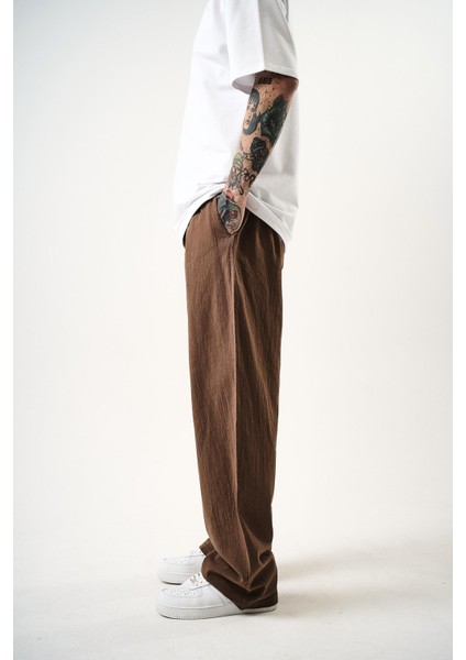 Erkek Müslin Kumaş Baggy Pantolon Kahve
