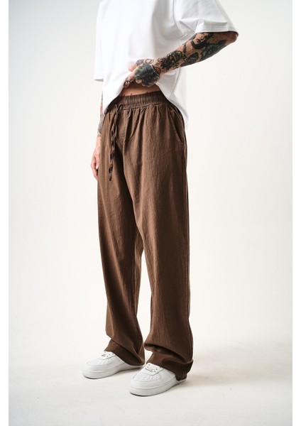 Erkek Müslin Kumaş Baggy Pantolon Kahve
