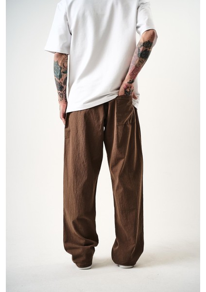 Erkek Müslin Kumaş Baggy Pantolon Kahve