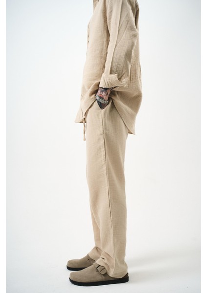 Erkek Müslin Baggy Pantolon Bej modelleri
