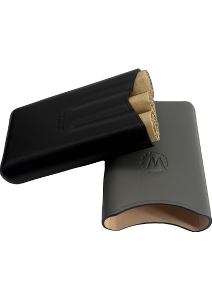 Gerçek Deri El Yapımı 55 Ring Gri/Siyah Üçlü Puro Kılıfı fiyatları