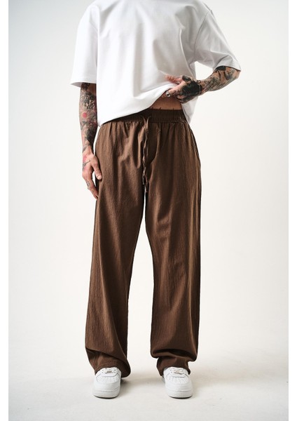 Erkek Müslin Kumaş Baggy Pantolon Kahve