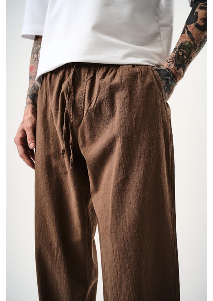 Erkek Müslin Kumaş Baggy Pantolon Kahve indirimleri