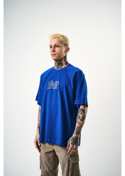 Erkek Fast Nakışlı Oversize T-Shirt Saks modelleri