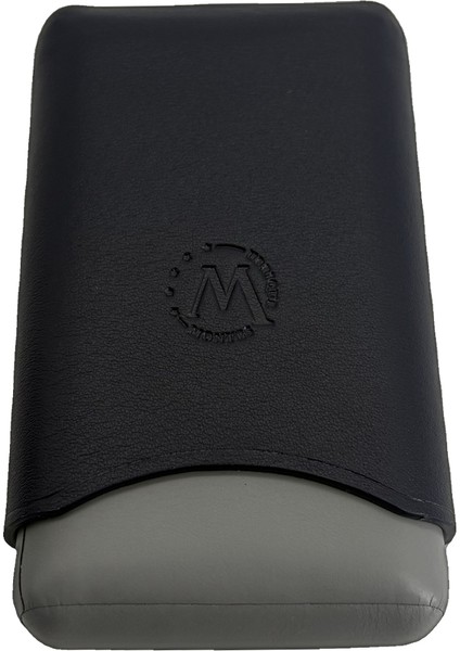 Gerçek Deri El Yapımı 55 Ring Siyah/Gri Üçlü Puro Kılıfı