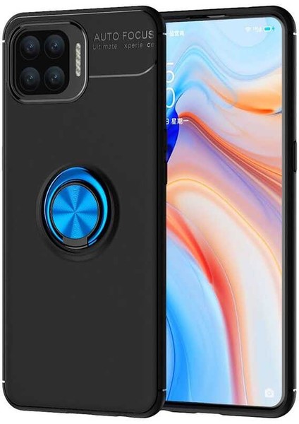 Oppo Reno 4 Lite Kılıf Mkst Ravel Silikon Kapak-Siyah-Mavi
