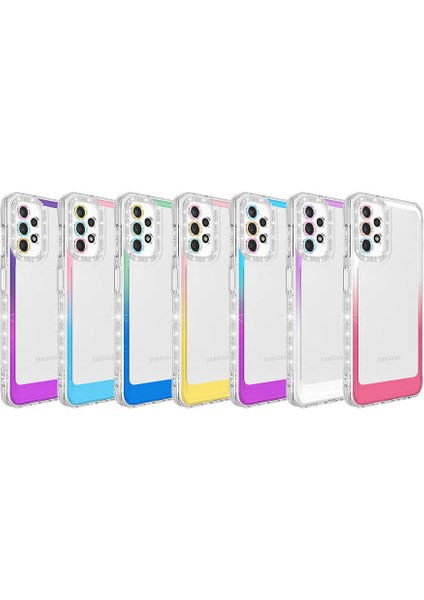 Galaxy A23 Kılıf Simli ve Renk Geçiş Tasarımlı Lens Korumalı Mkst Park Kapak-Pembe-Sarı fiyatları