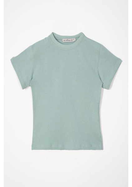 Bisiklet Yaka Çağla Yeşili Renk Erkek Çocuk Tshirt