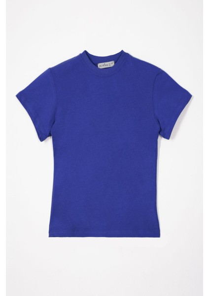 Bisiklet Yaka Saks Renk Erkek Çocuk Tshirt