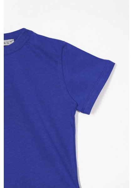 Bisiklet Yaka Saks Renk Erkek Çocuk Tshirt modelleri