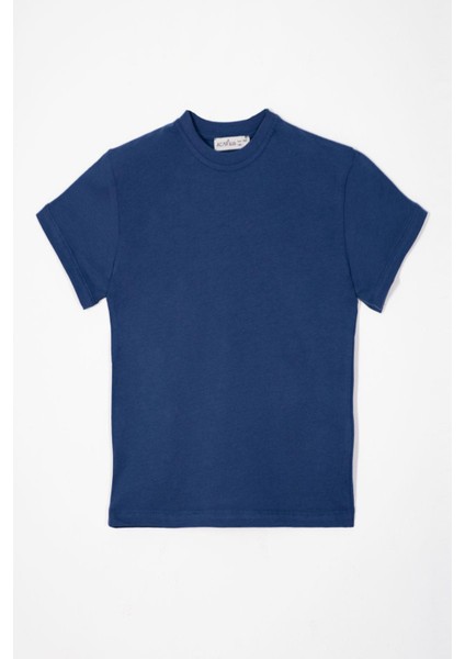 Bisiklet Yaka Lacivert Renk Erkek Çocuk Tshirt
