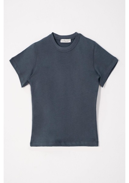Bisiklet Yaka Füme Renk Erkek Çocuk Tshirt