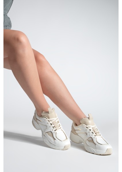 Kadın Sneaker Kalın Taban Bağcıklı Çok Parçalı Spor Ayakkabı Luser Bej fiyatları