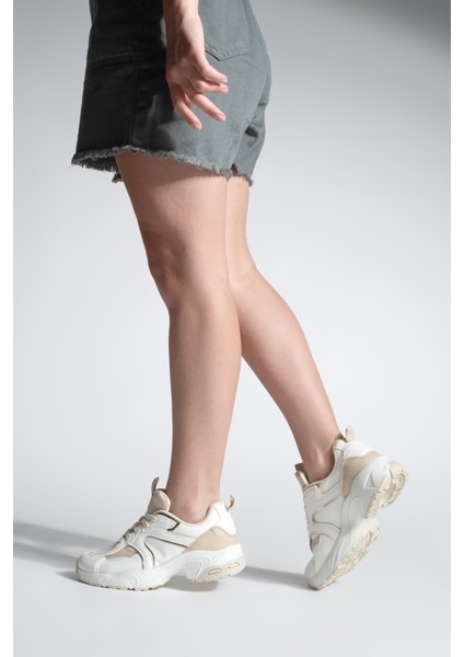 Kadın Sneaker Kalın Taban Bağcıklı Çok Parçalı Spor Ayakkabı Luser Bej fırsatları