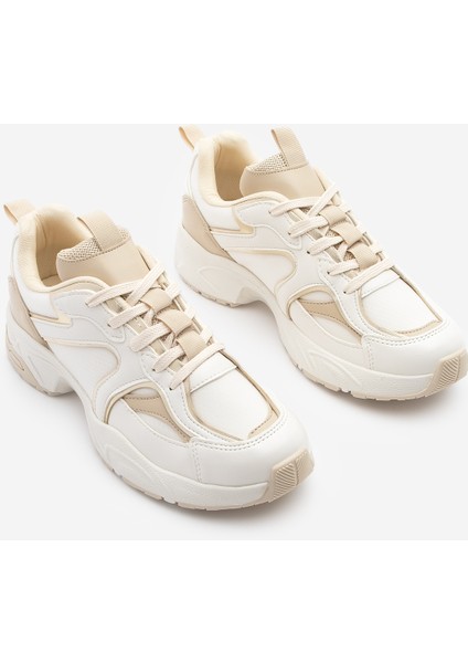 Kadın Sneaker Kalın Taban Bağcıklı Çok Parçalı Spor Ayakkabı Luser Bej indirimleri