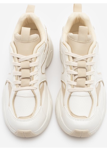 Kadın Sneaker Kalın Taban Bağcıklı Çok Parçalı Spor Ayakkabı Luser Bej