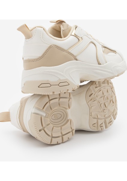 Kadın Sneaker Kalın Taban Bağcıklı Çok Parçalı Spor Ayakkabı Luser Bej