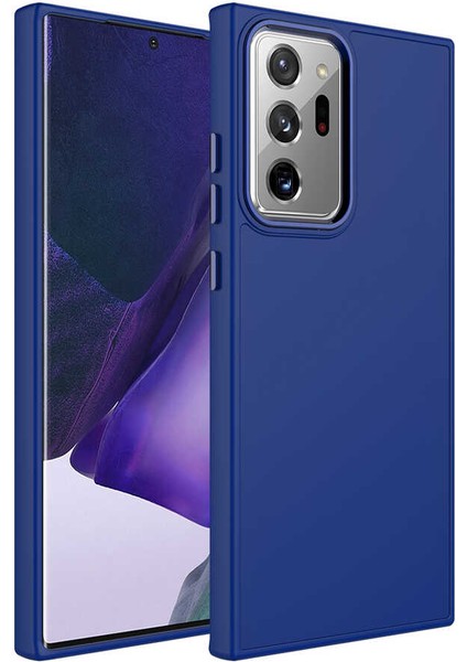 Galaxy Note 20 Ultra Kılıf Metal Çerçeve ve Buton Tasarımlı Silikon Mkst Luna Kapak-Lacivert