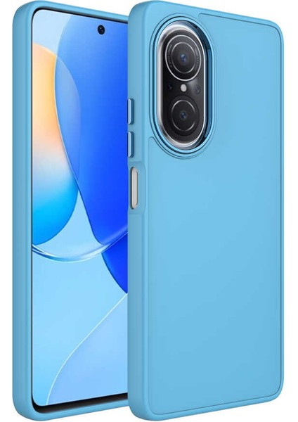 Huawei Nova 9 Se Kılıf Metal Çerçeve ve Buton Tasarımlı Silikon Mkst Luna Kapak-Sierra Mavi
