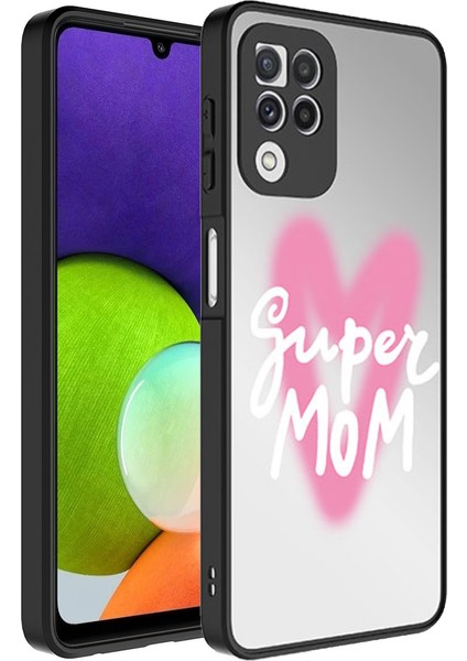 Galaxy A22 4g Kılıf Aynalı Desenli Kamera Korumalı Parlak Mkst Mirror Kapak-Süper Anne