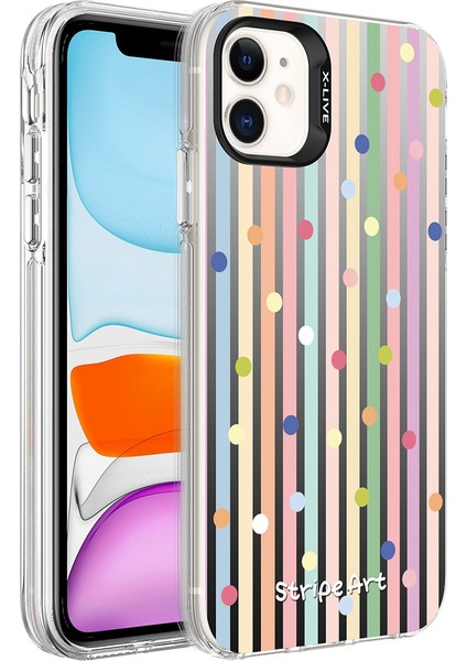 Apple iPhone 11 Kılıf Desenli Mkst Silver Sert Kapak-Noktalar