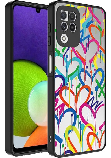 Galaxy A22 4g Kılıf Aynalı Desenli Kamera Korumalı Parlak Mkst Mirror Kapak-Kalp