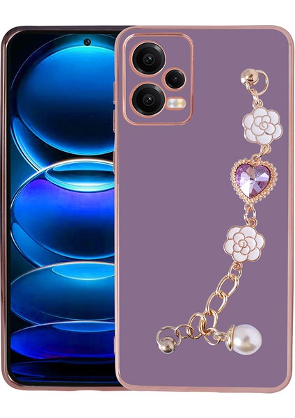 Xiaomi Redmi Note 12 5g Kılıf El Tutamaçlı Kamera Korumalı Mkst Taka Silikon Kapak-Mor