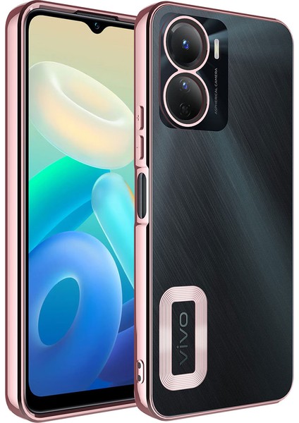 Vivo Y16 Kılıf Kamera Korumalı Logo Gösteren Mkst Omega Kapak-Rose Gold