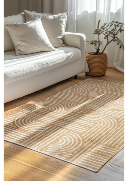 Revna Sarı Bej (Kum Beji) Yıkanabilir Halı – Kaydırmaz Taban, Pamuk Dokuma, Salon Mutfak Koridor Için Uygun fırsatları