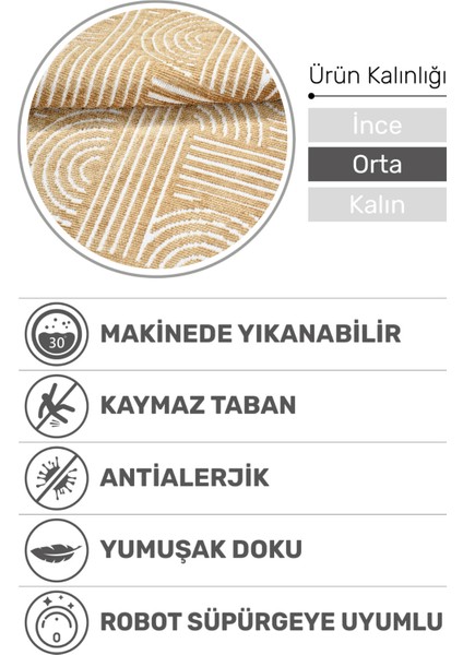 Revna Sarı Bej (Kum Beji) Yıkanabilir Halı – Kaydırmaz Taban, Pamuk Dokuma, Salon Mutfak Koridor Için Uygun
