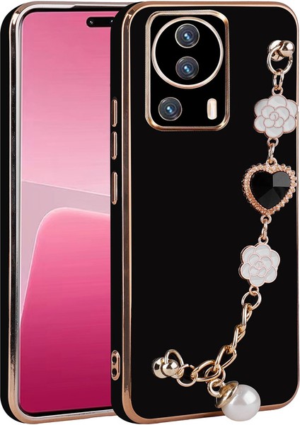 Xiaomi Mi 13 Lite Kılıf El Tutamaçlı Kamera Korumalı Mkst Taka Silikon Kapak-Siyah