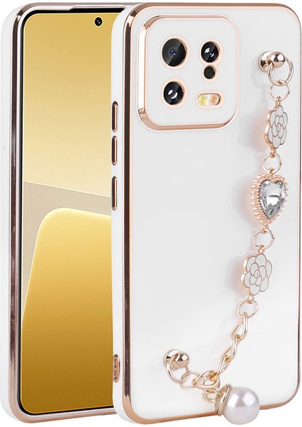 Xiaomi Mi 13 Kılıf El Tutamaçlı Kamera Korumalı Mkst Taka Silikon Kapak-Beyaz