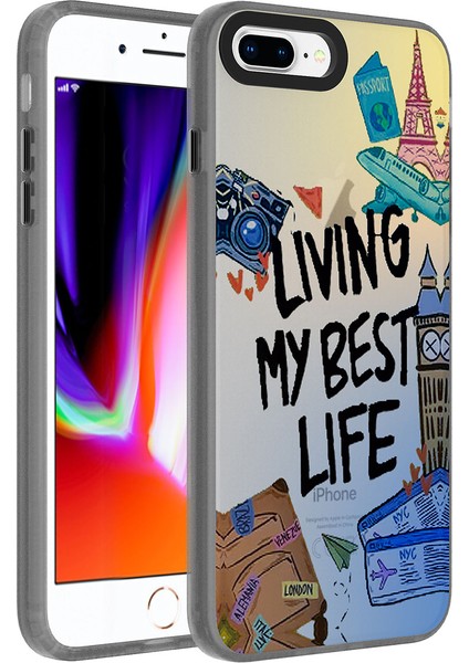 Apple iPhone 8 Plus Kılıf Desenli Mkst Dragon Sert Kapak-Seyahat