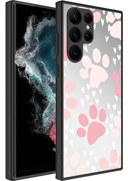 Galaxy S22 Ultra Kılıf Aynalı Desenli Kamera Korumalı Parlak Mkst Mirror Kapak-Pati