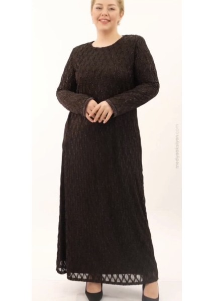 Mahide Kadın Astarlı Lüx Simli Tül Kumaş Büyük Beden Anne Abiye Elbise