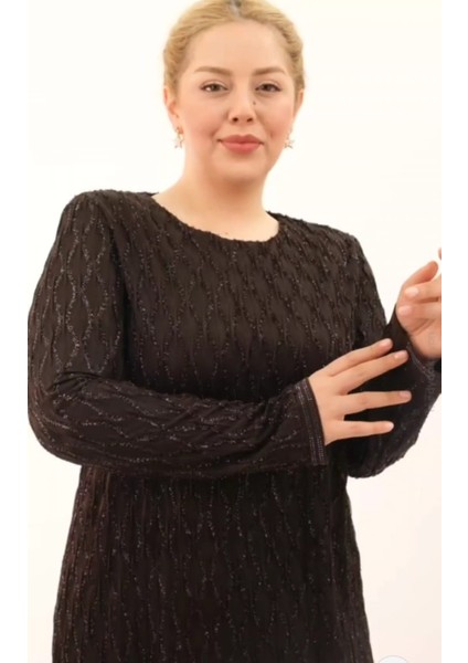 Mahide Kadın Astarlı Lüx Simli Tül Kumaş Büyük Beden Anne Abiye Elbise fırsatları