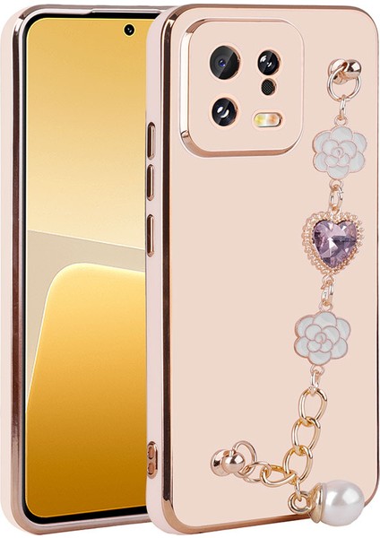 Xiaomi Mi 13 Kılıf El Tutamaçlı Kamera Korumalı Mkst Taka Silikon Kapak-Pembe