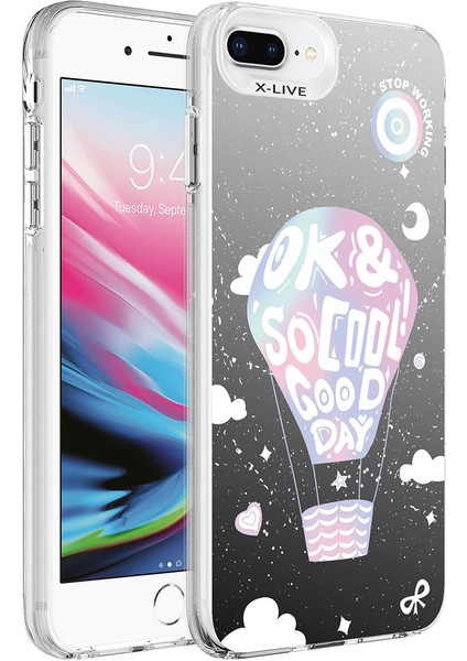 Apple iPhone 8 Plus Kılıf Desenli Mkst Silver Sert Kapak-Balon