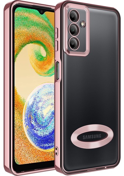 Galaxy A04S Kılıf Kamera Korumalı Logo Gösteren Mkst Omega Kapak-Rose Gold