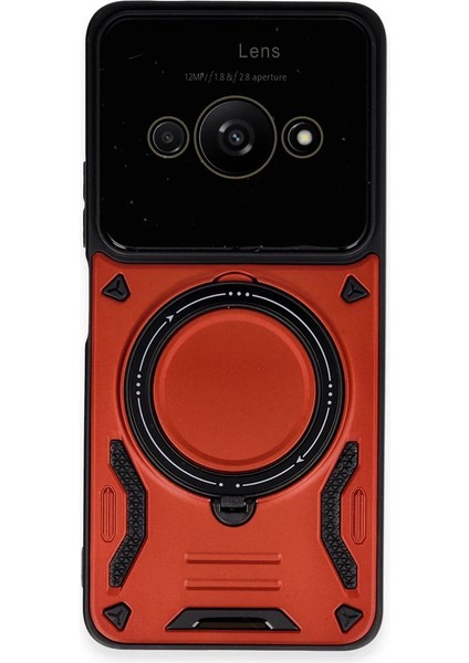 Xiaomi Poco C61 Kılıf Joy Lens Standlı Kapak - Kırmızı Drstr