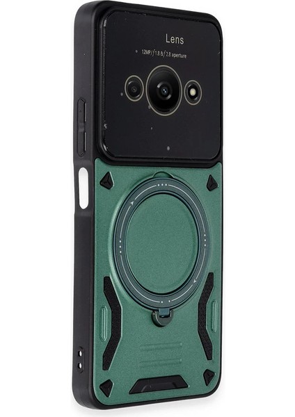 Xiaomi Poco C61 Kılıf Joy Lens Standlı Kapak - Koyu Yeşil Drstr