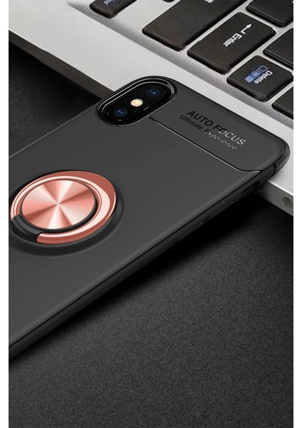 Iphone Xs Kılıf Range Yüzüklü Silikon - Siyah-Gold Drstr