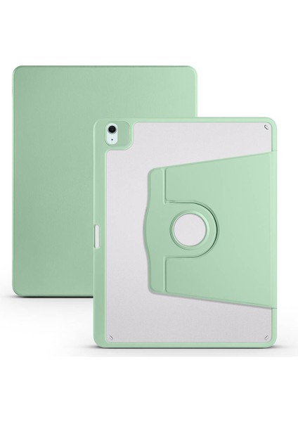 iPad Air 13 2025 M3 Kılıf Mkst Termik Kalem Bölmeli Dönebilen Standlı Kılıf - Açık Yeşil