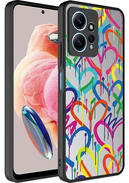 Xiaomi Redmi Note 12 4g Kılıf Aynalı Desenli Kamera Korumalı Parlak Mkst Mirror Kapak-Kalp