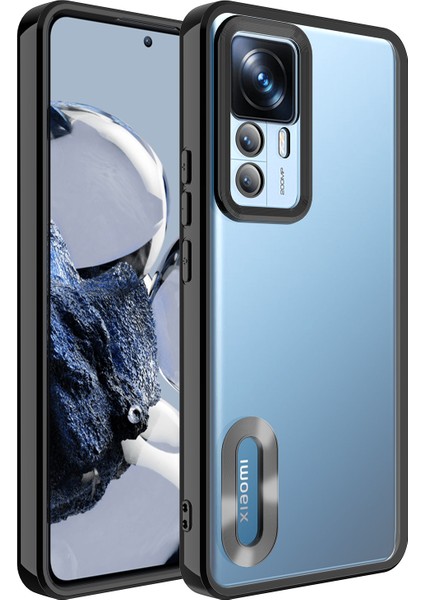 Xiaomi Mi 12T Pro Kılıf Kamera Korumalı Logo Gösteren Mkst Omega Kapak-Siyah