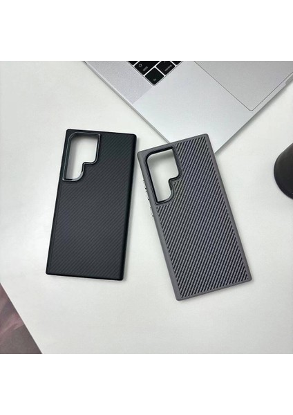 Galaxy S24 Ultra Kılıf Magsafe Şarj Özellikli Karbon Fiber Görünümlü Mkst Troy Kapak-Siyah