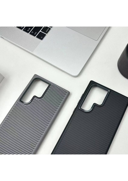 Galaxy S24 Ultra Kılıf Magsafe Şarj Özellikli Karbon Fiber Görünümlü Mkst Troy Kapak-Siyah