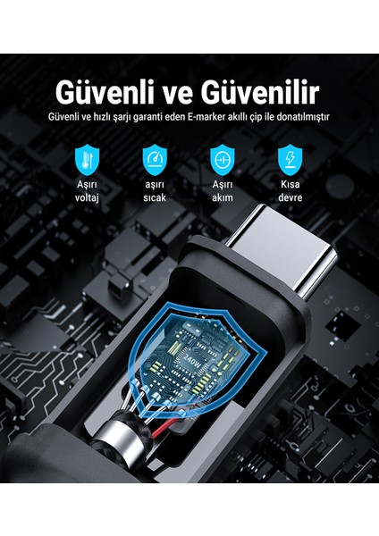 USB-C to USB-C 240W Güç Destekli - 40Gbps Video/ses iletimi - C1-09 (Acefast Türkiye Garantili)