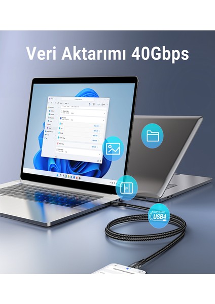 USB-C to USB-C 240W Güç Destekli - 40Gbps Video/ses iletimi - C1-09 (Acefast Türkiye Garantili)